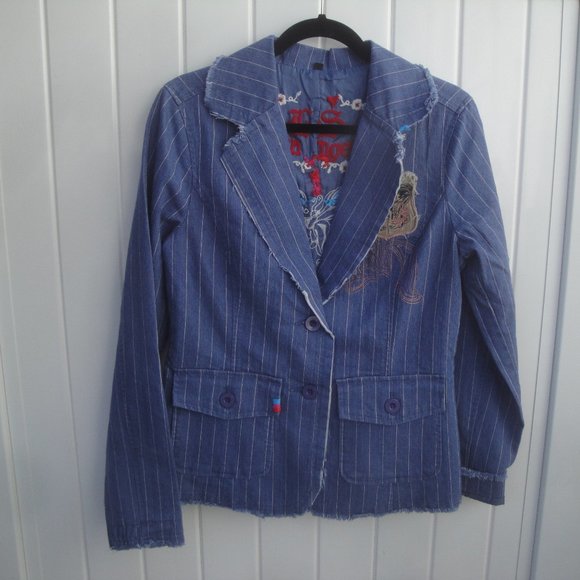 Anthropologie Jackets & Blazers - Anthropologie Love Stitch 70s Looking Bohemian Denim Jacket Embroidered Large